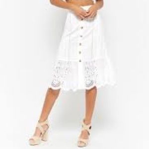Flounce Eyelet Midi Skirt